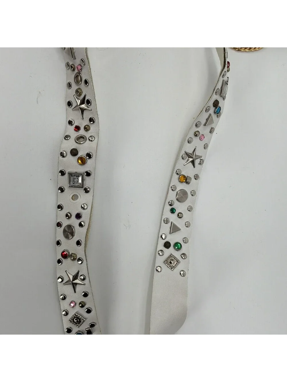 Jana White Bedazzled Rhinestone Y2K Belt Leather Size M